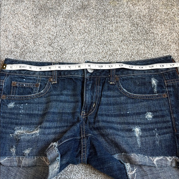 American Eagle Outfitters Dark Blue Distressed Jean Shorts - Picture 4 of 6
